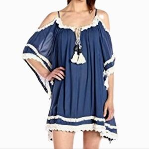 Raga Anthropologie Desert Sand Fringed & Tassled Boho Tunic Dress Navy Size S